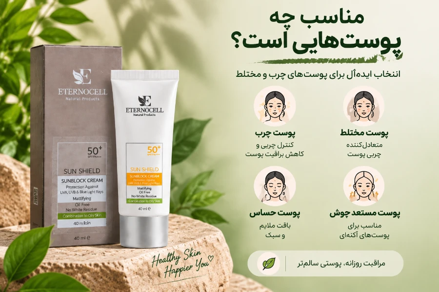 کرم ضد آفتاب بی‌رنگ اترنوسل مناسب چه نوع پوست‌هایی است؟